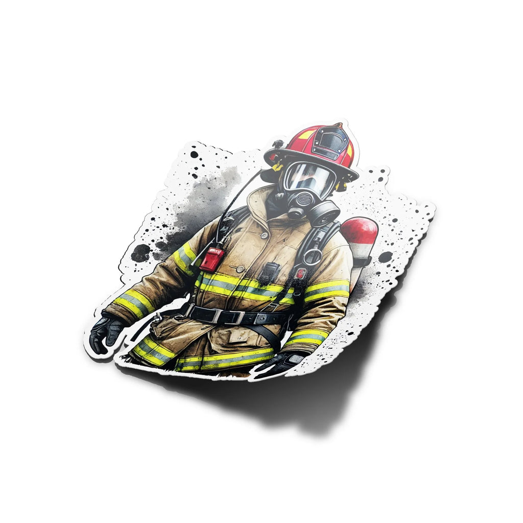 Sticker vinyle Pompier en tenue d'intervention - Autocollant résistant eau et UV - Héros du feu