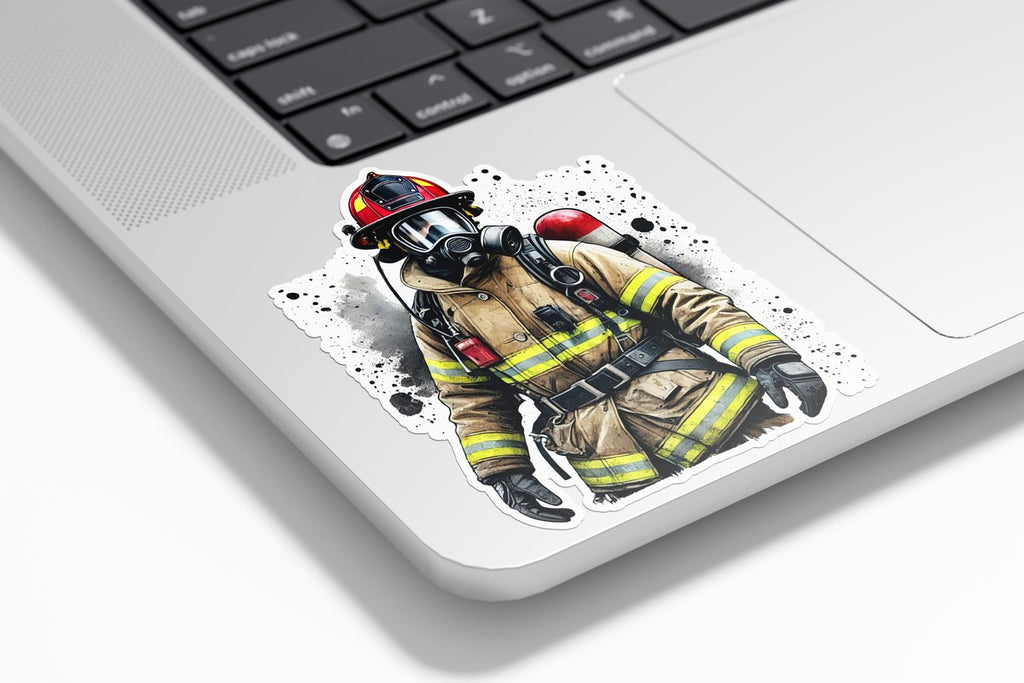 Sticker vinyle Pompier en tenue d'intervention - Autocollant résistant eau et UV - Héros du feu
