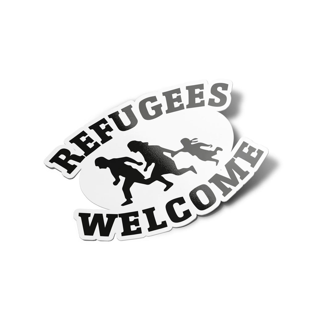 AUTOCOLLANTS Stickers refugees welcome antifa découpé à la forme vinyle resistant eau et UV qualité 9x6cm
