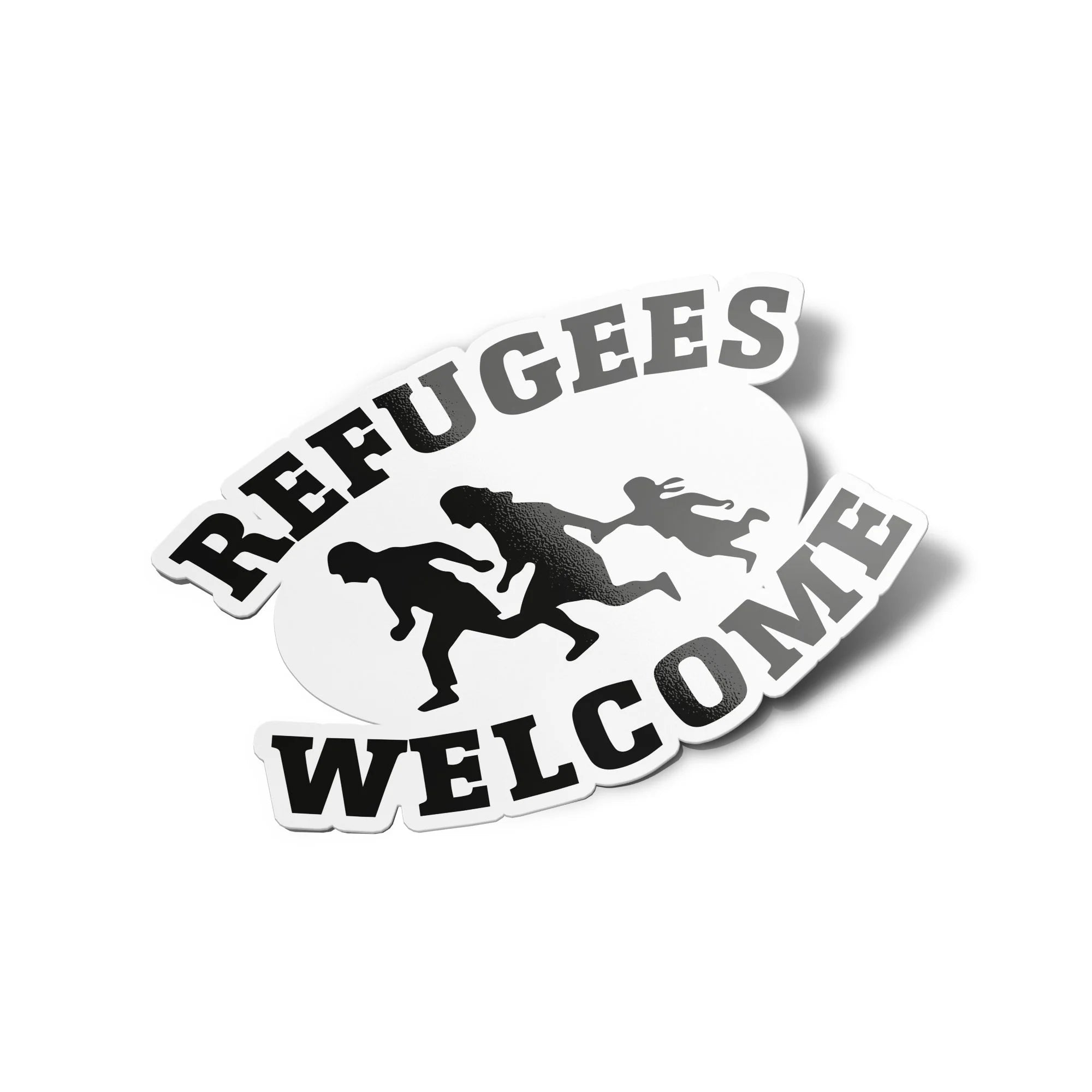 AUTOCOLLANTS Stickers refugees welcome antifa découpé à la forme vinyle resistant eau et UV qualité 9x6cm