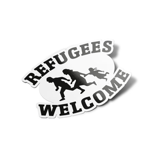 AUTOCOLLANTS Stickers refugees welcome antifa découpé à la forme vinyle resistant eau et UV qualité 9x6cm