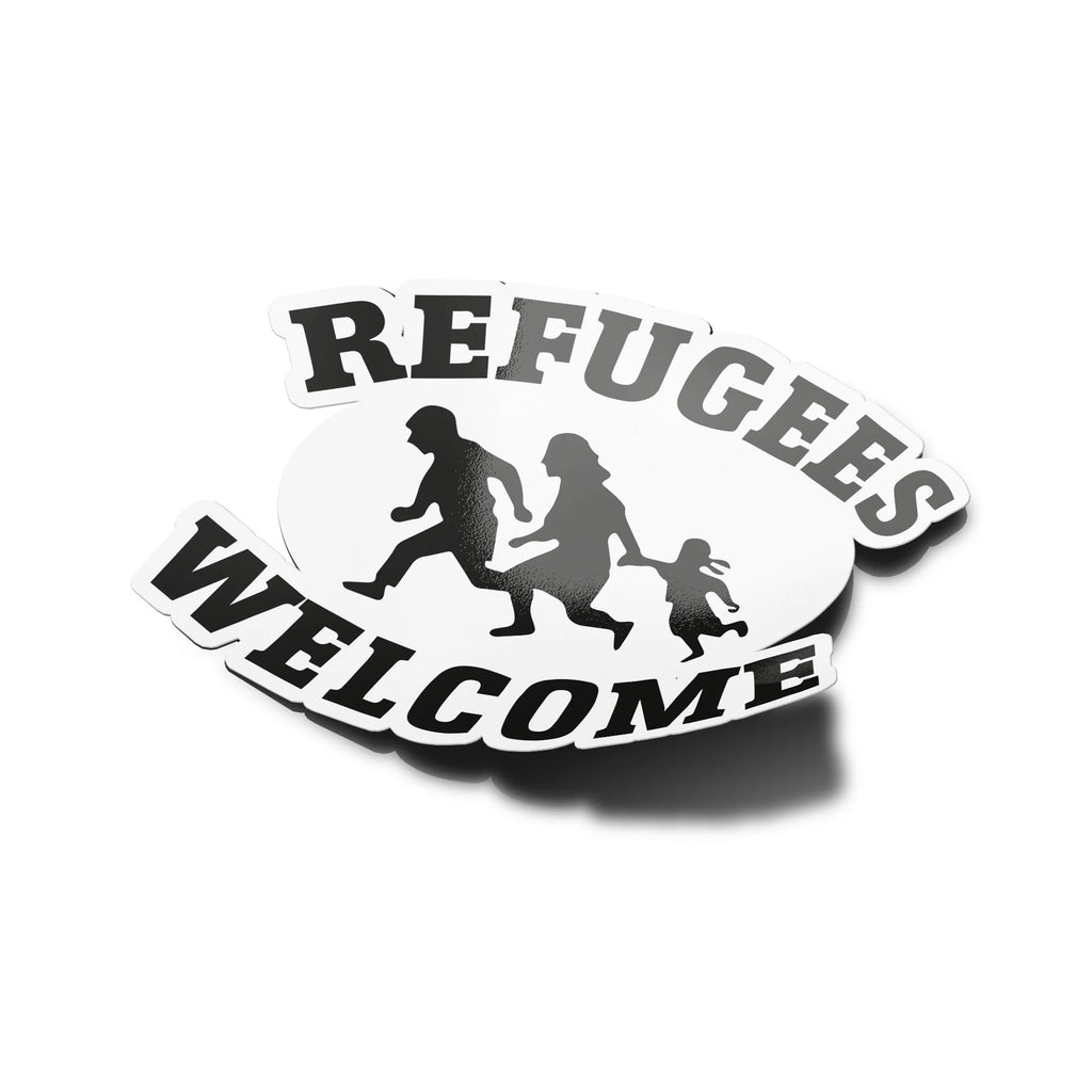 AUTOCOLLANTS Stickers refugees welcome antifa découpé à la forme vinyle resistant eau et UV qualité 9x6cm