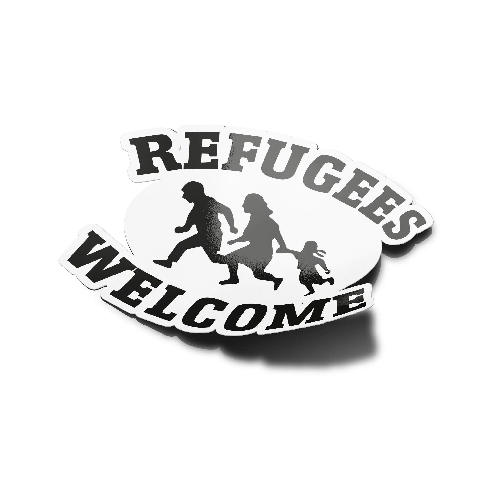 AUTOCOLLANTS Stickers refugees welcome antifa découpé à la forme vinyle resistant eau et UV qualité 9x6cm