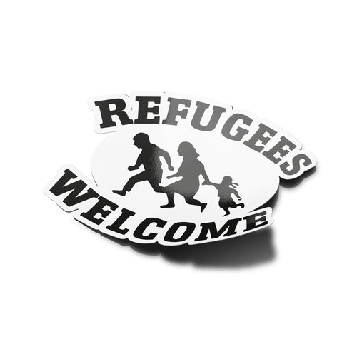 AUTOCOLLANTS Stickers refugees welcome antifa découpé à la forme vinyle resistant eau et UV qualité 9x6cm