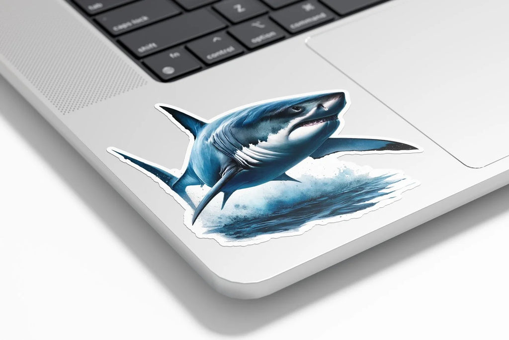 Sticker Vinyle Requin Blanc Puissant - Autocollant Découpé à la Forme, Résistant à l'Eau et aux UV