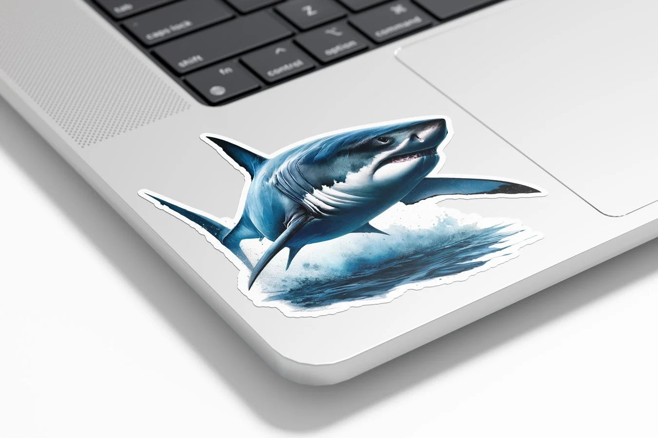 Sticker Vinyle Requin Blanc Puissant - Autocollant Découpé à la Forme, Résistant à l'Eau et aux UV