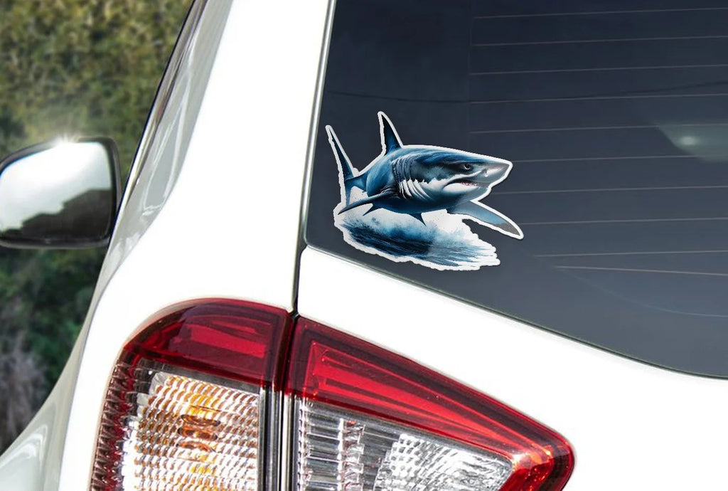 Sticker Vinyle Requin Blanc Puissant - Autocollant Découpé à la Forme, Résistant à l'Eau et aux UV