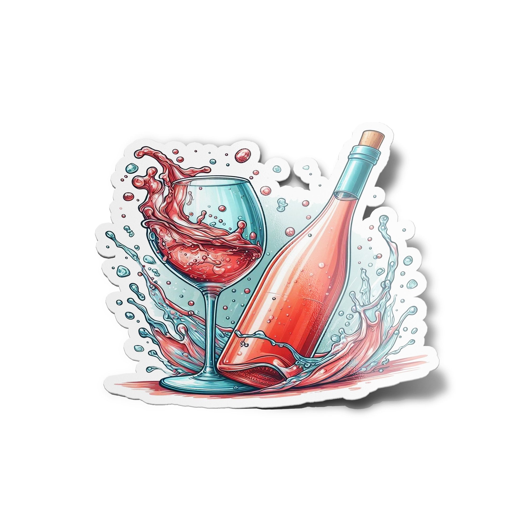 Sticker Vin Rosé Apéritif Estival Verre Bouteille et Glaçons - Vinyle Résistant et Durable
