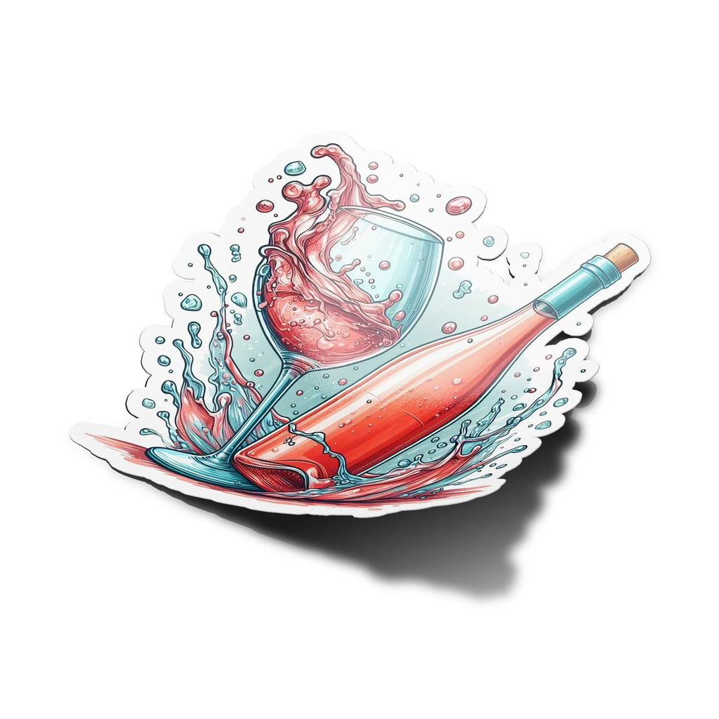 Sticker Vin Rosé Apéritif Estival Verre Bouteille et Glaçons - Vinyle Résistant et Durable