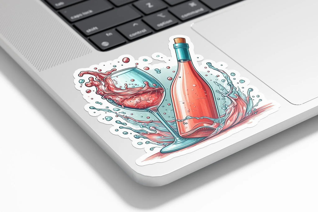 Sticker Vin Rosé Apéritif Estival Verre Bouteille et Glaçons - Vinyle Résistant et Durable
