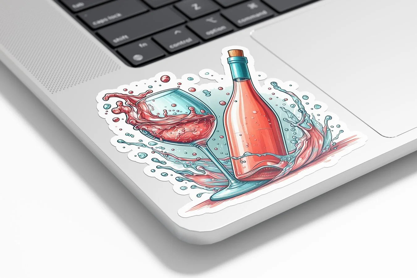 Sticker Vin Rosé Apéritif Estival Verre Bouteille et Glaçons - Vinyle Résistant et Durable