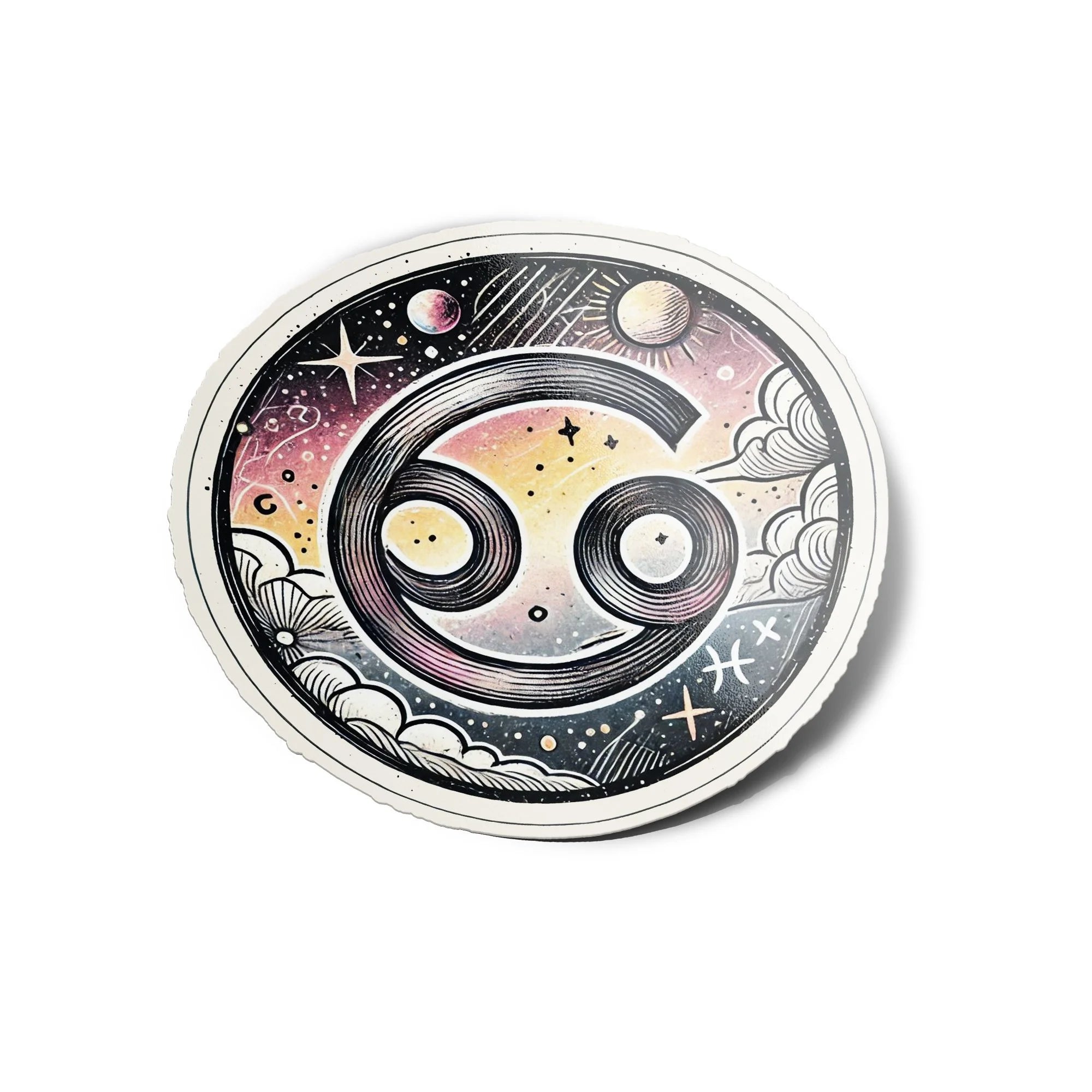Sticker Vinyle Cancer - Signe Astrologique - Découpe à la Forme - Résistant Eau et UV - Design Mystique