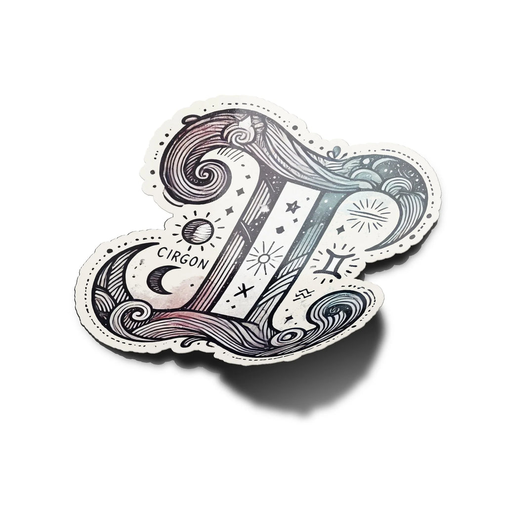 Sticker Vinyle Gémeaux - Signe Astrologique - Découpe à la Forme - Résistant Eau et UV - Design Mystique
