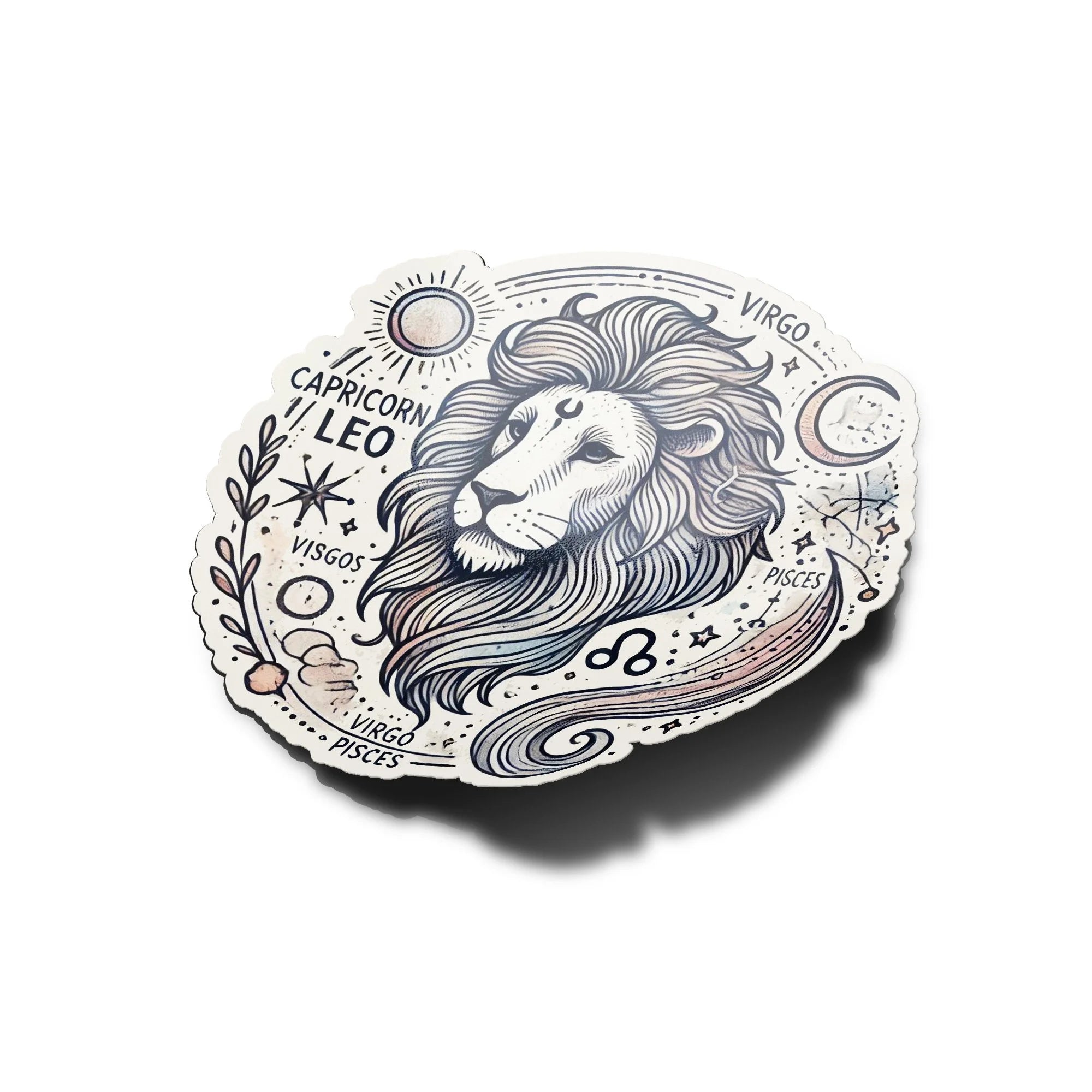 Sticker Vinyle Lion - Signe Astrologique - Découpe à la Forme - Résistant Eau et UV - Design Mystique