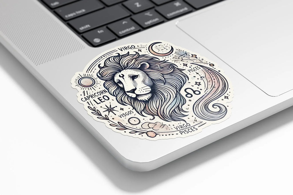 Sticker Vinyle Lion - Signe Astrologique - Découpe à la Forme - Résistant Eau et UV - Design Mystique