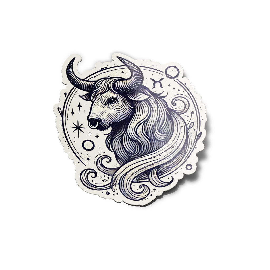 Sticker Vinyle Taureau - Signe Astrologique - Découpe à la Forme - Résistant Eau et UV - Design Mystique