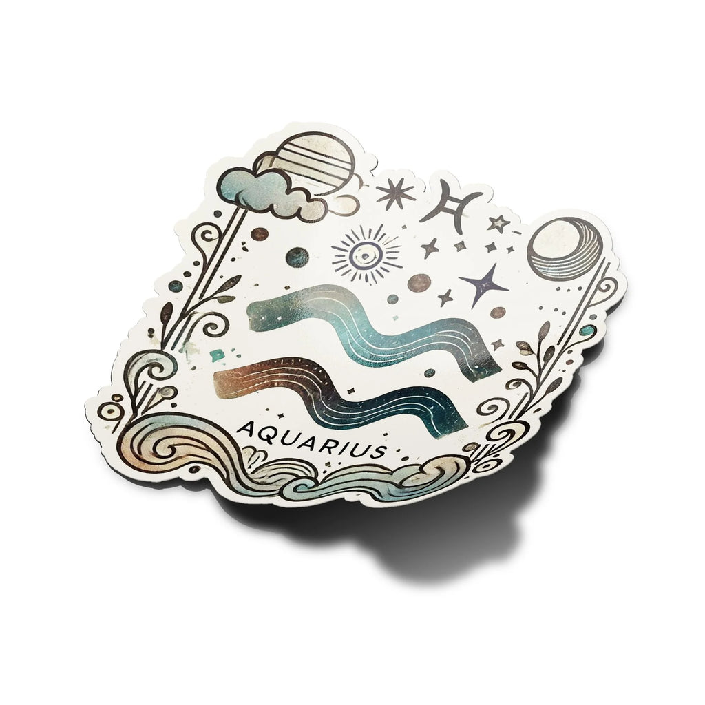 Sticker Vinyle Verseau - Signe Astrologique - Découpe à la Forme - Résistant Eau et UV - Design Mystique
