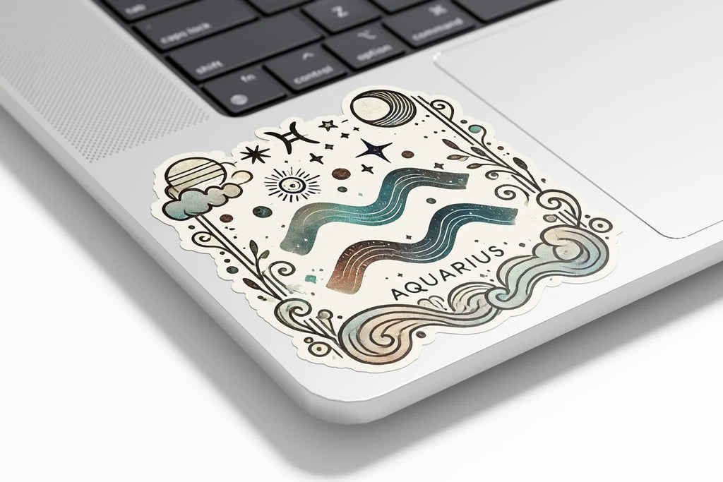 Sticker Vinyle Verseau - Signe Astrologique - Découpe à la Forme - Résistant Eau et UV - Design Mystique