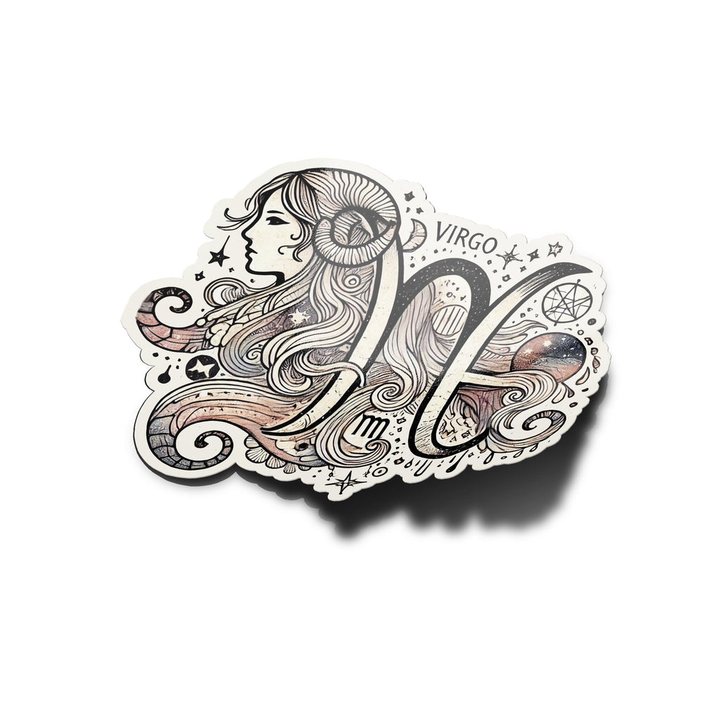 Sticker Vinyle Vierge - Signe Astrologique - Découpe à la Forme - Résistant Eau et UV - Design Mystique