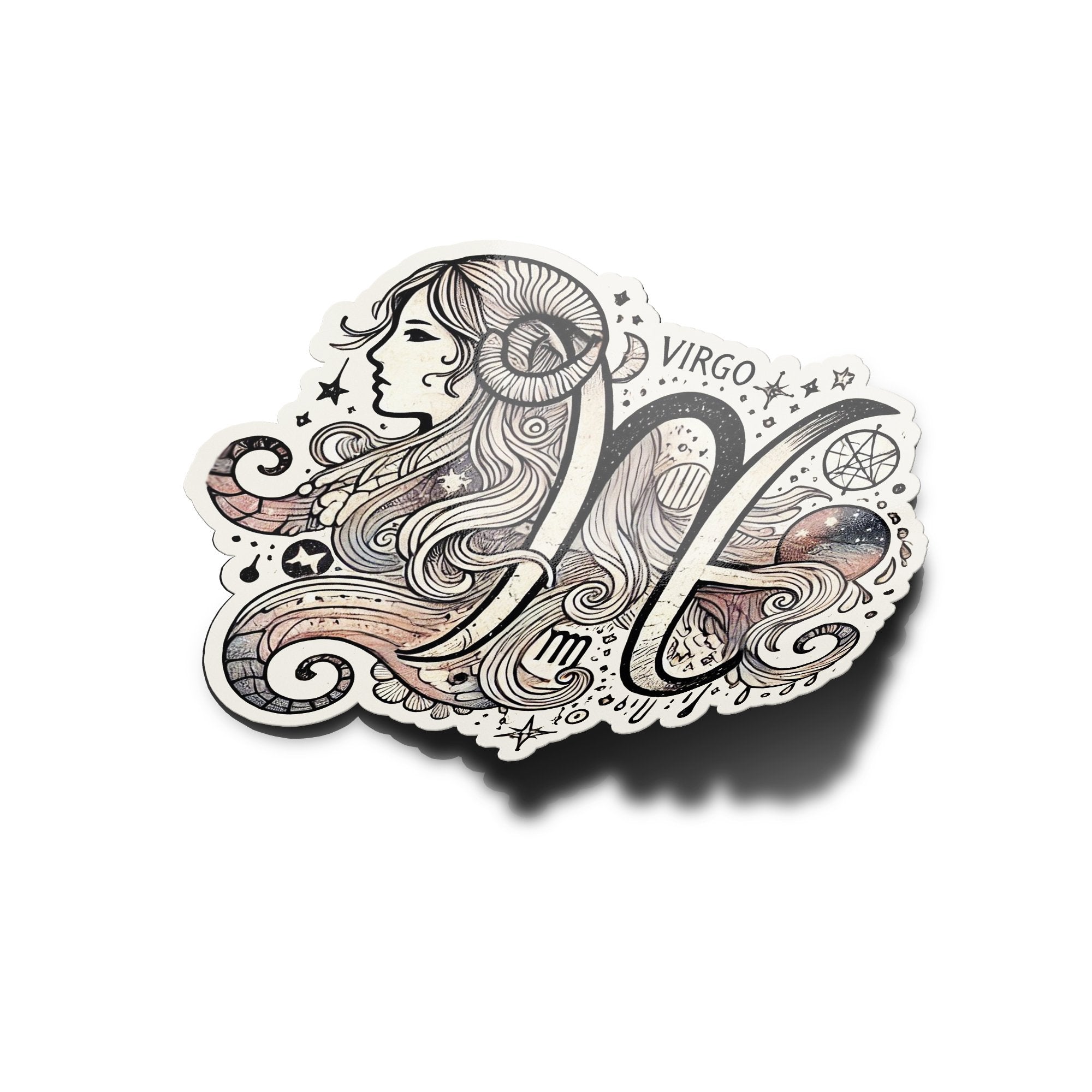 Sticker Vinyle Vierge - Signe Astrologique - Découpe à la Forme - Résistant Eau et UV - Design Mystique