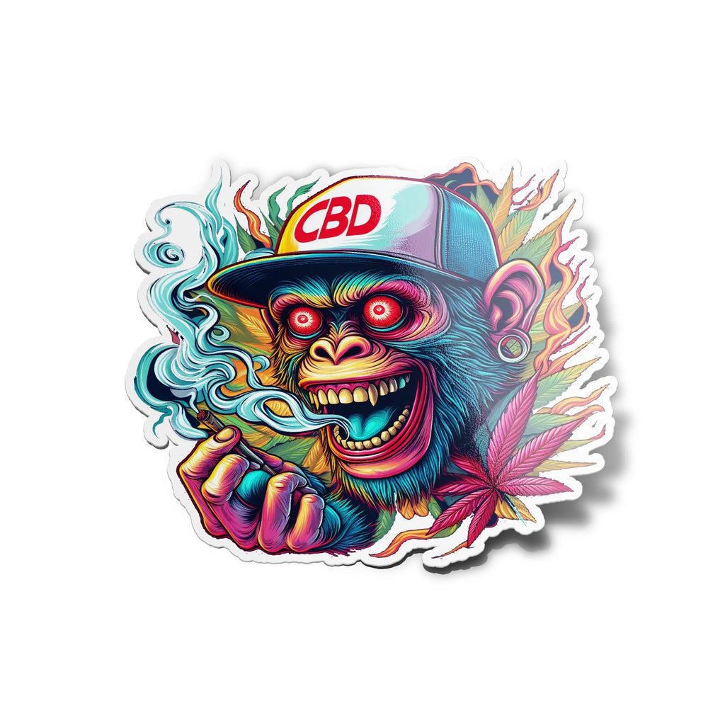 Sticker Vinyle – Singe Casquette Psychédélique Fume CBD Skunk Weed – Résistant UV et Eau