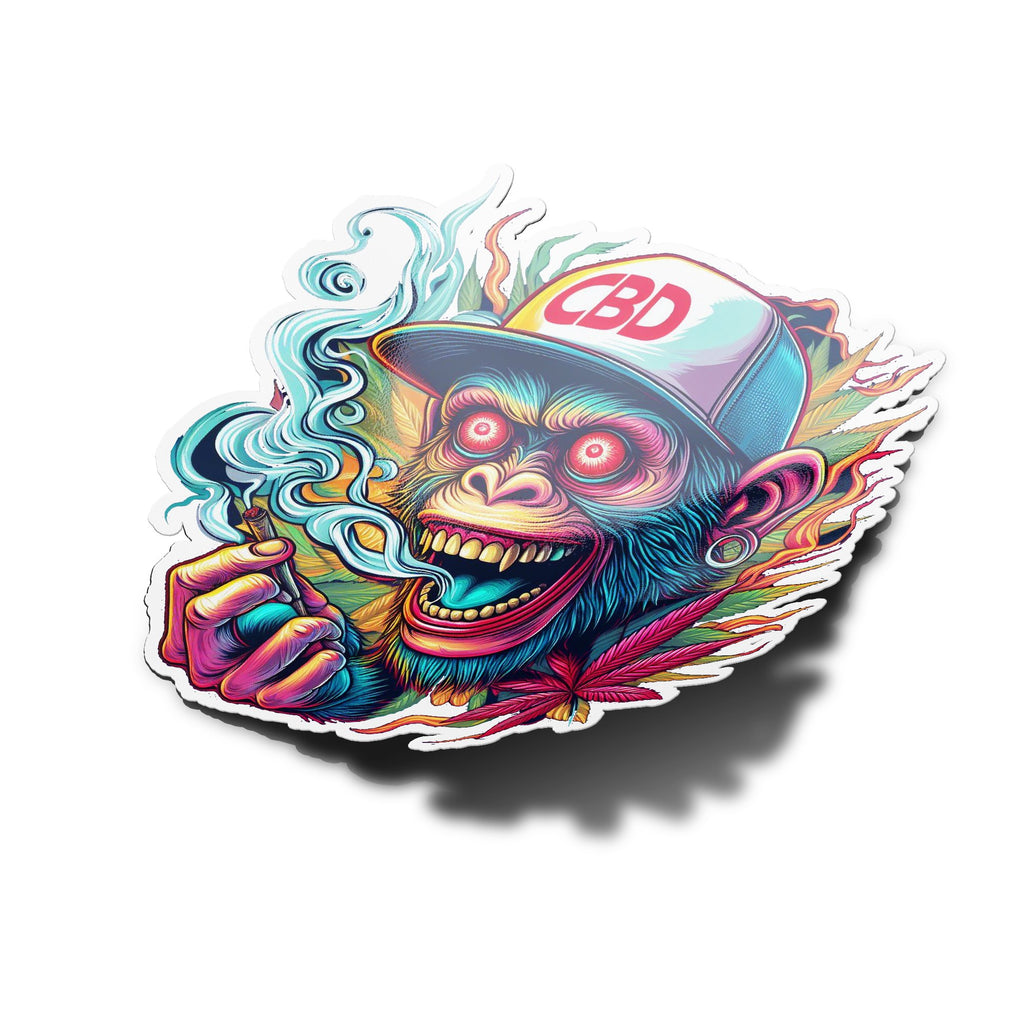 Sticker Vinyle – Singe Casquette Psychédélique Fume CBD Skunk Weed – Résistant UV et Eau