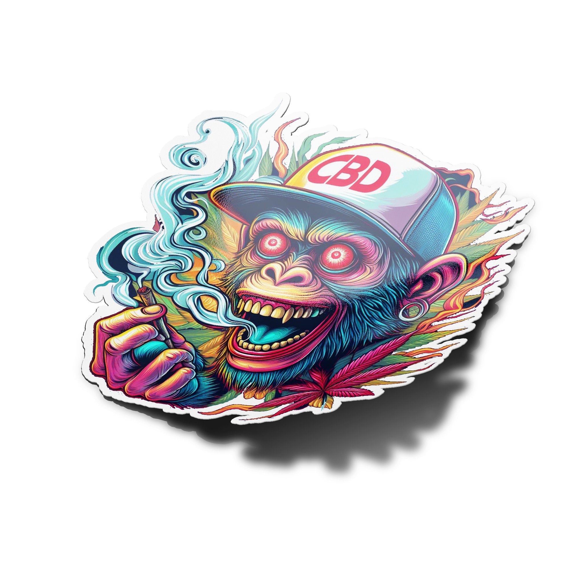 Sticker Vinyle – Singe Casquette Psychédélique Fume CBD Skunk Weed – Résistant UV et Eau