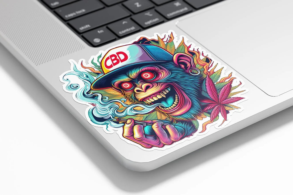 Sticker Vinyle – Singe Casquette Psychédélique Fume CBD Skunk Weed – Résistant UV et Eau