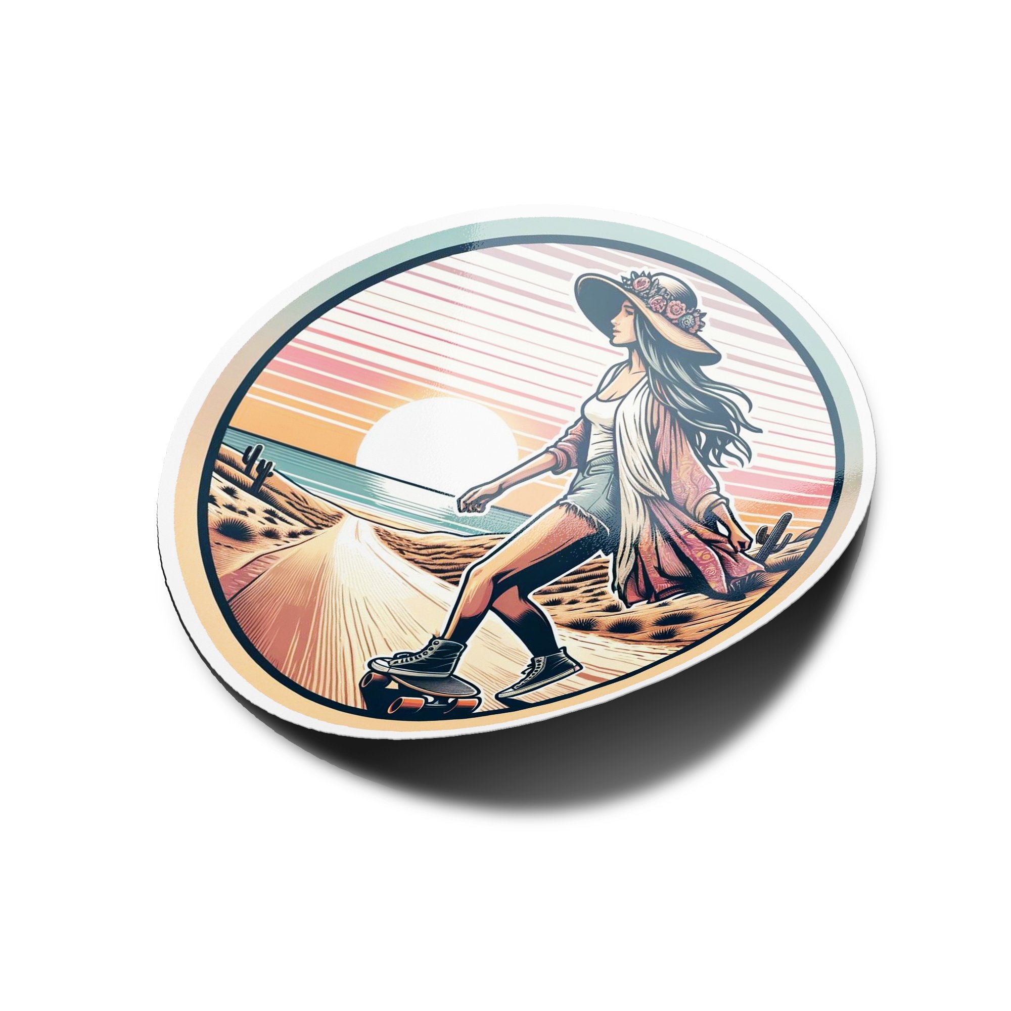 Stickers Skateuse Bohème & Longboard Girly 8cm - Vinyle Résistant Eau/UV, Art Sunset Boho Skate