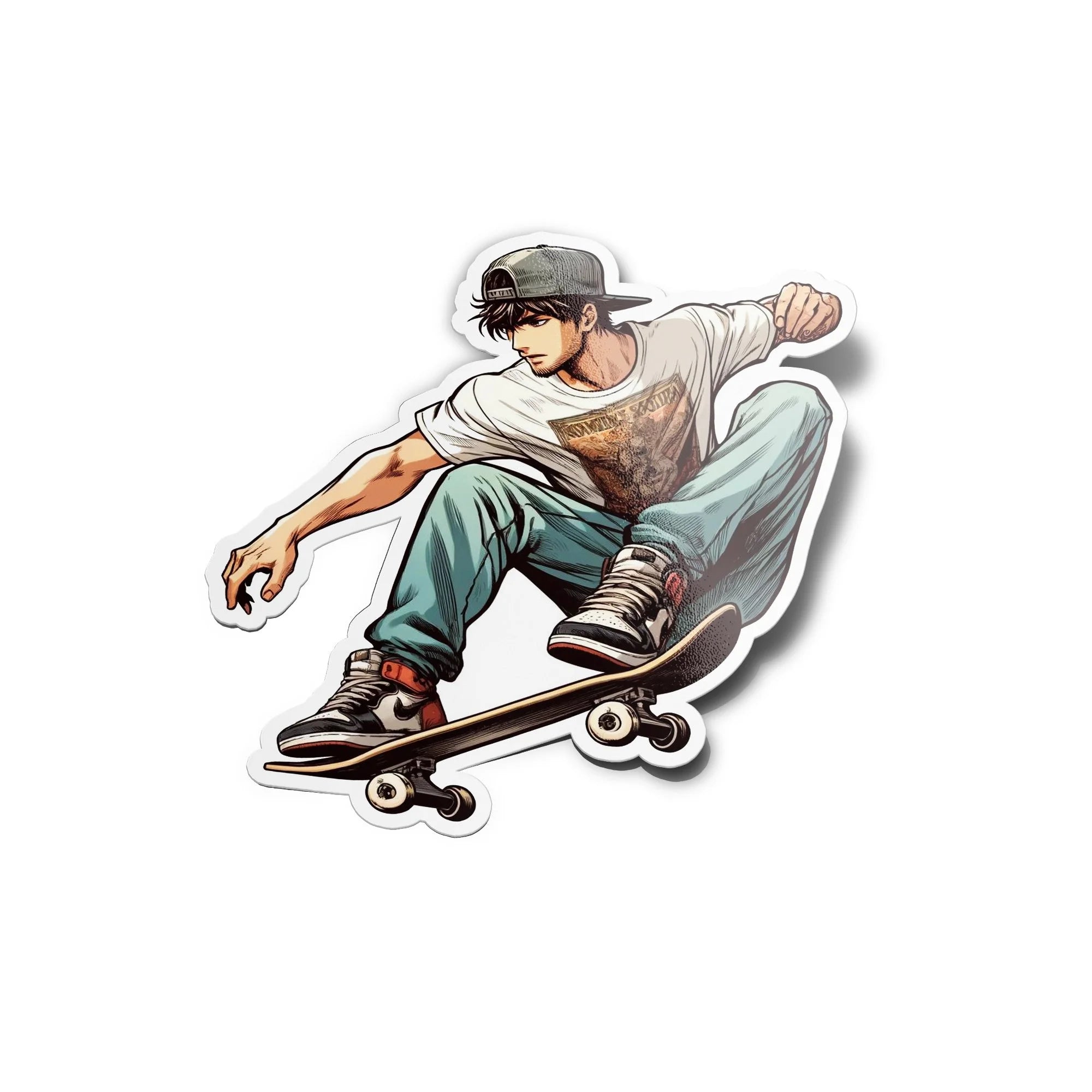 Autocollant vinyle skateur en figure ollie, résistant à l'eau et aux UV, découpe à la forme, style skateboard