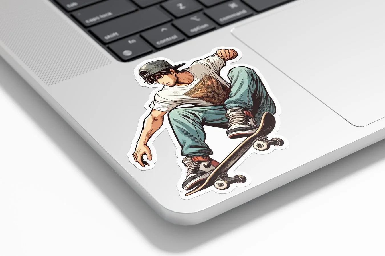 Autocollant vinyle skateur en figure ollie, résistant à l'eau et aux UV, découpe à la forme, style skateboard