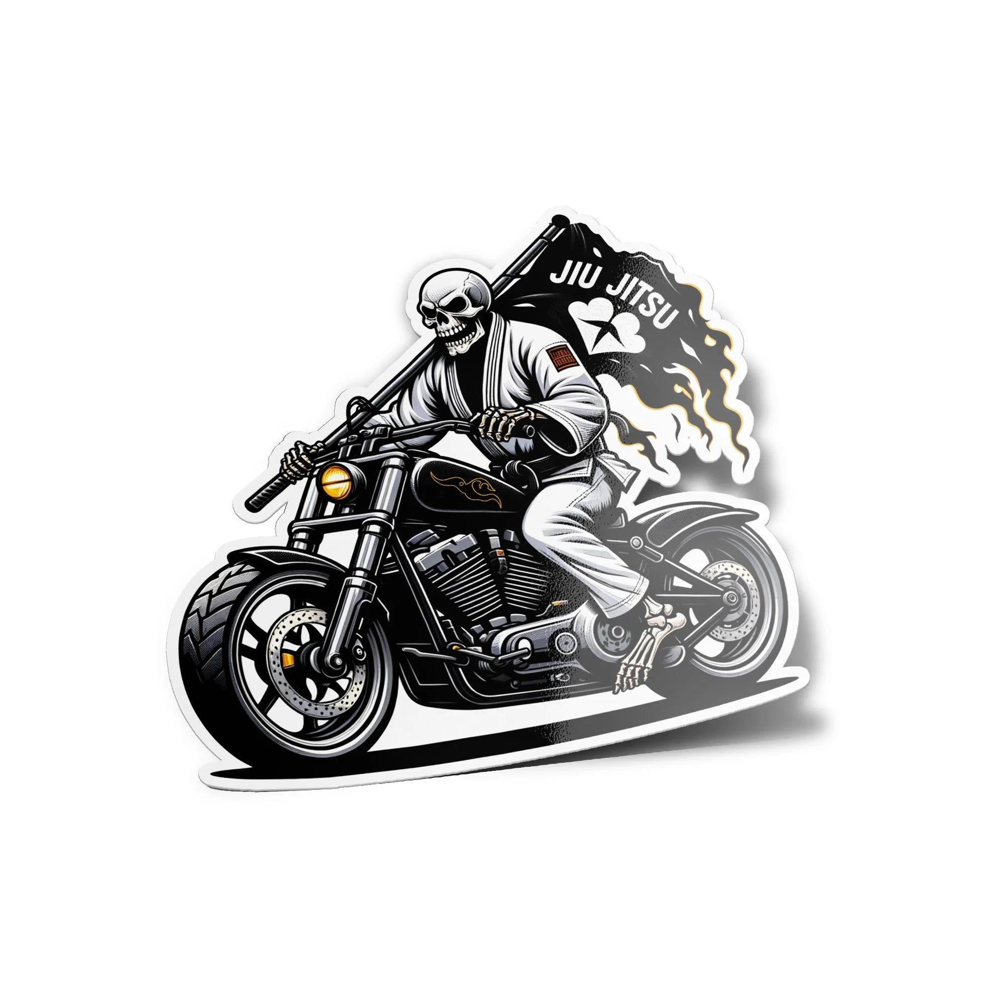 Sticker Harley Jiu Jitsu Squelette Moto - Design Aggressif Kimono, Vinyle Résistant UV et Eau
