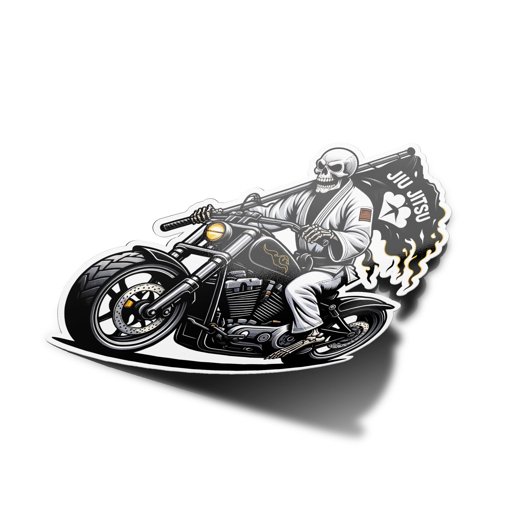 Sticker Harley Jiu Jitsu Squelette Moto - Design Aggressif Kimono, Vinyle Résistant UV et Eau
