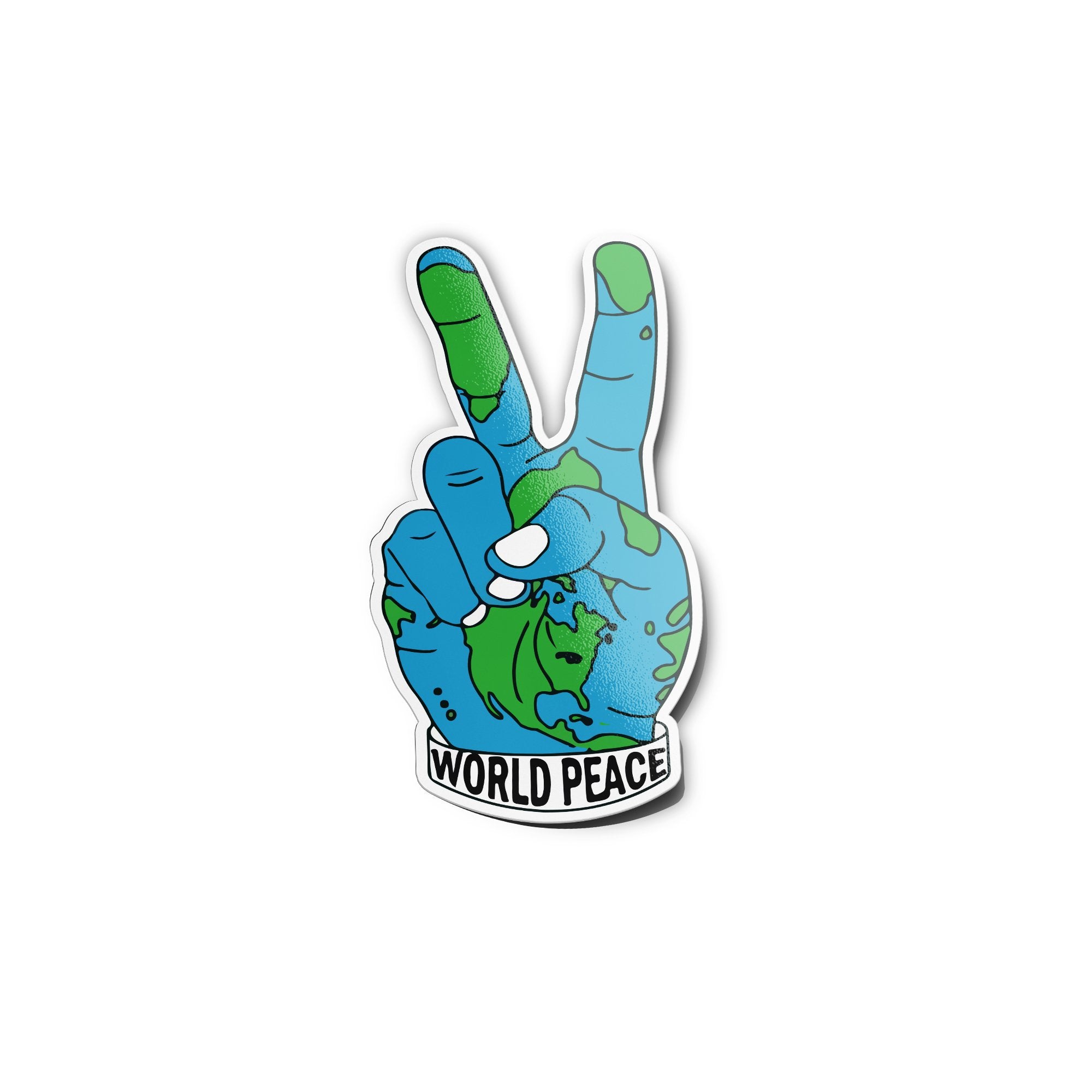 Sticker vinyle World Peace - Main Terre signe V de la paix - Autocollant résistant à l'eau et aux UV