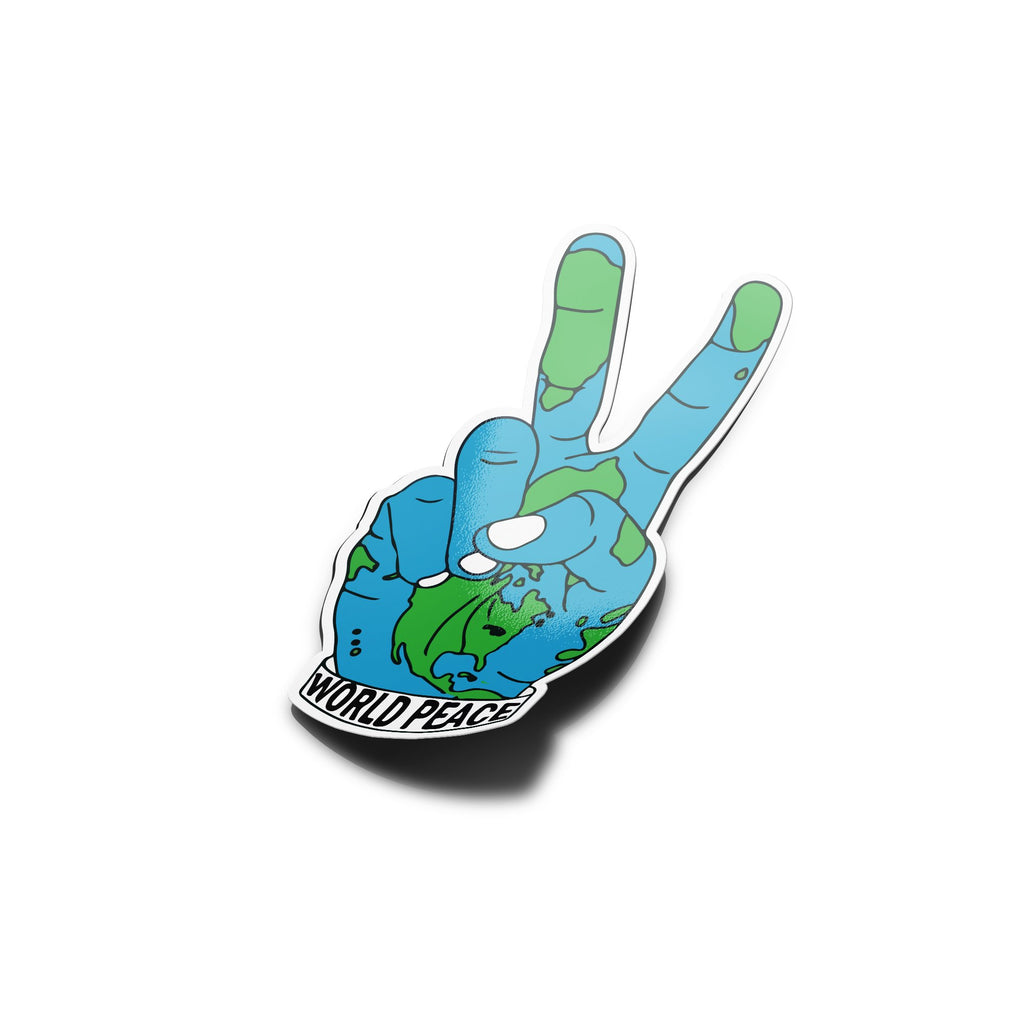 Sticker vinyle World Peace - Main Terre signe V de la paix - Autocollant résistant à l'eau et aux UV