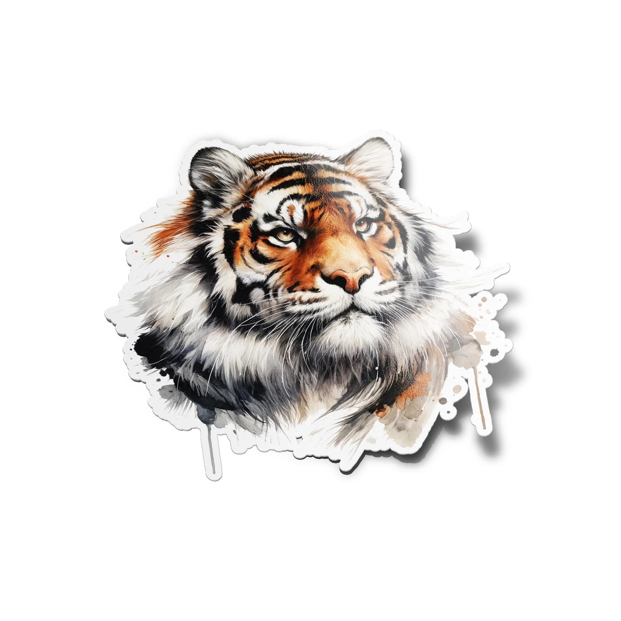 Sticker Vinyle Tigre en Aquarelle – Autocollant Découpé à la Forme, Résistant à l'Eau et aux UV