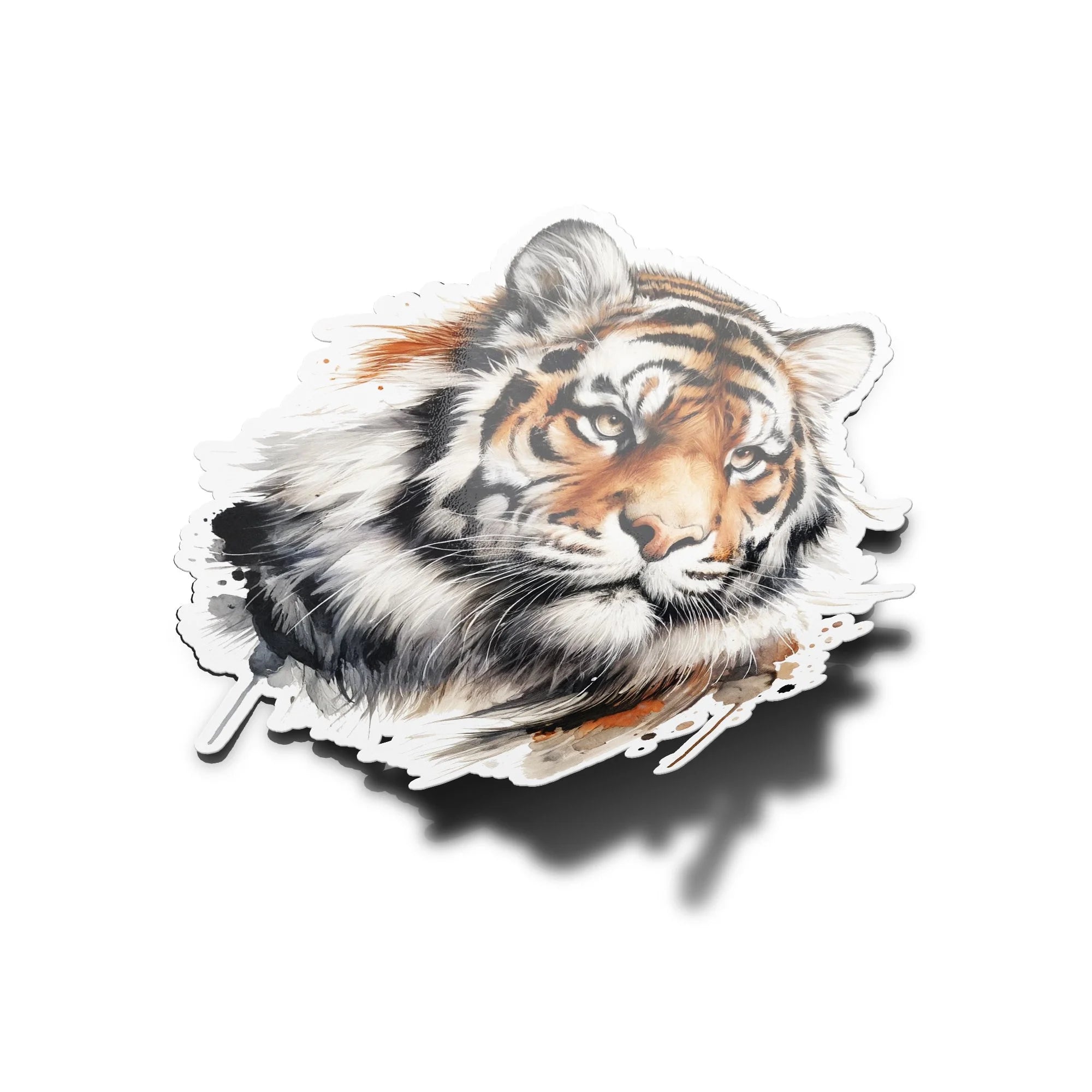 Sticker Vinyle Tigre en Aquarelle – Autocollant Découpé à la Forme, Résistant à l'Eau et aux UV
