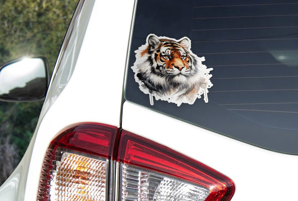 Sticker Vinyle Tigre en Aquarelle – Autocollant Découpé à la Forme, Résistant à l'Eau et aux UV