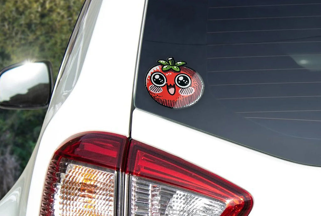Sticker Vinyle de Qualité - Tomate Kawaii Mignonne - Résistant à l'Eau et aux UV - Autocollant Adorable