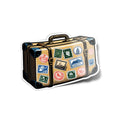 Autocollant vinyle valise vintage avec tampons de voyage, résistant à l'eau et aux UV, découpe à la forme