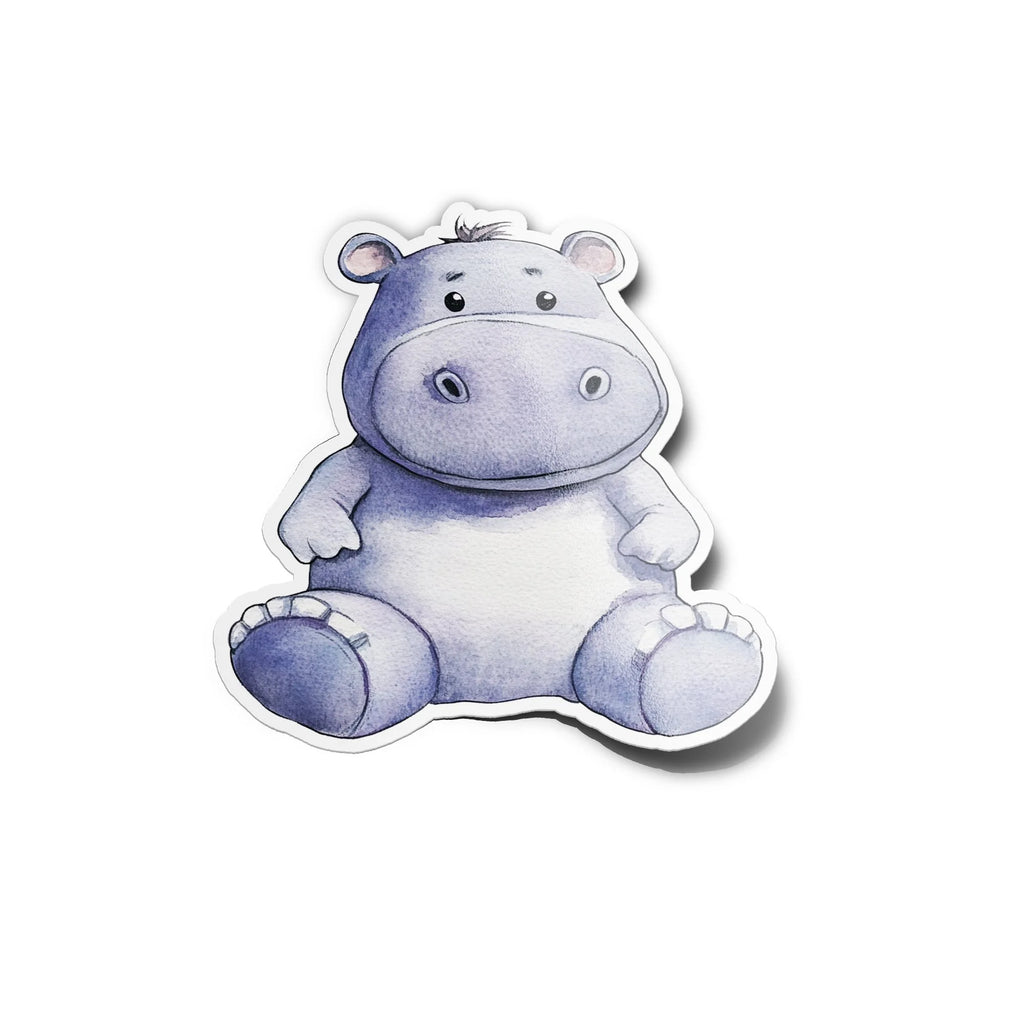 Sticker Vinyle Bébé Hippopotame | Illustration Aquarelle | Autocollant Étanche et Résistant aux UV | Kawaii & Mignon