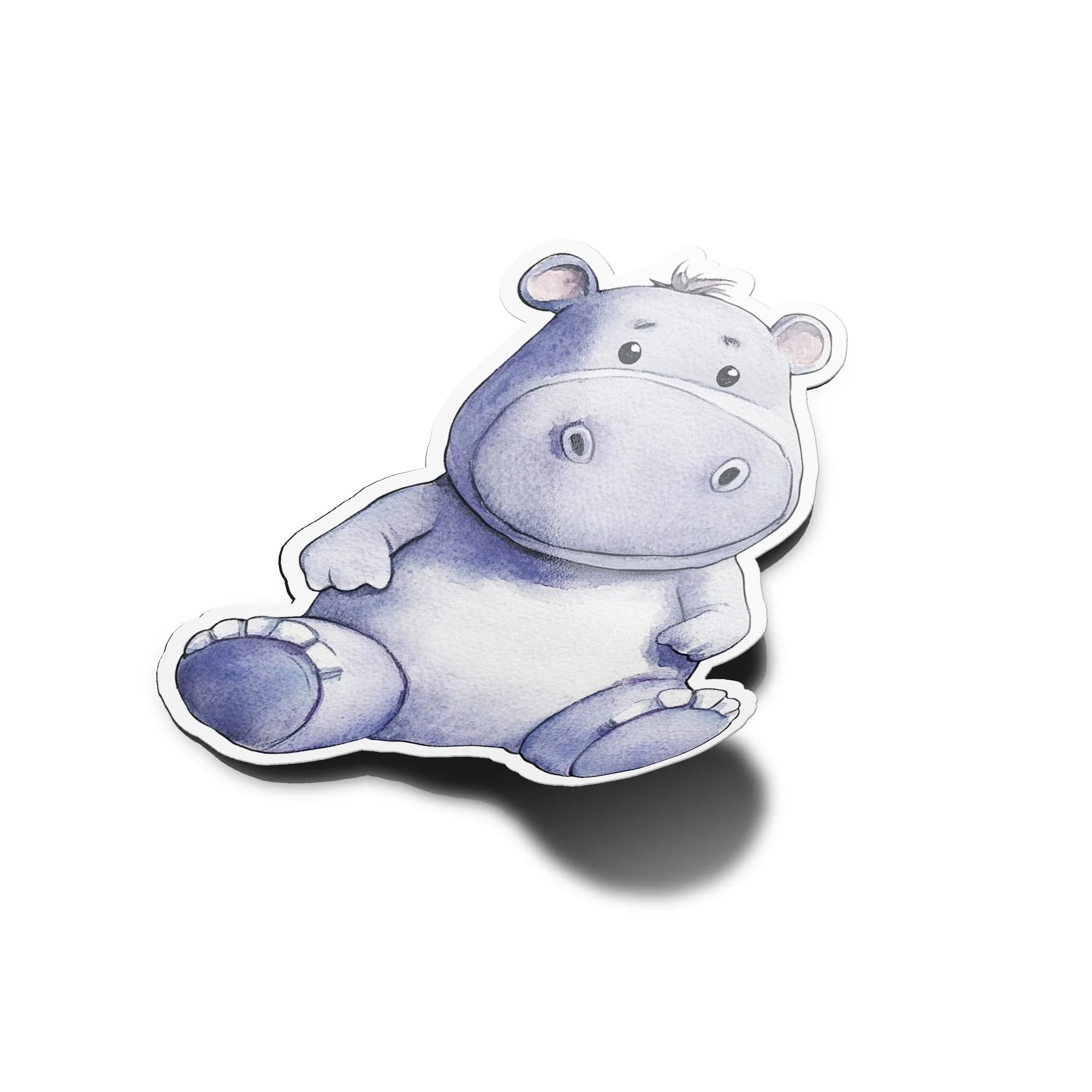 Sticker Vinyle Bébé Hippopotame | Illustration Aquarelle | Autocollant Étanche et Résistant aux UV | Kawaii & Mignon