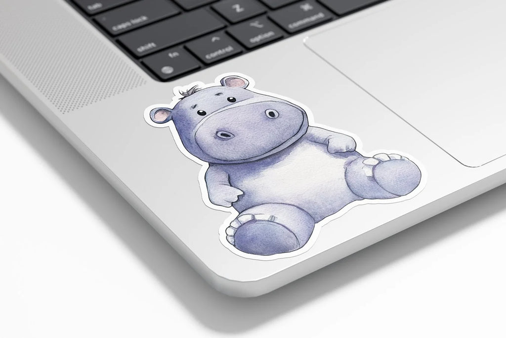 Sticker Vinyle Bébé Hippopotame | Illustration Aquarelle | Autocollant Étanche et Résistant aux UV | Kawaii & Mignon