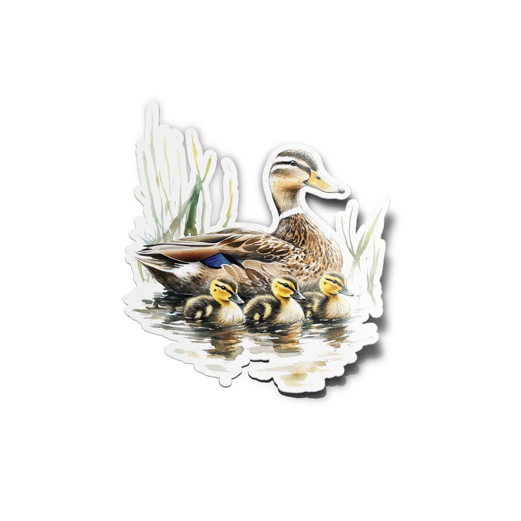 Sticker Vinyle Canard et Canetons | Illustration Aquarelle | Autocollant Étanche et Résistant aux UV | Découpe Personnal