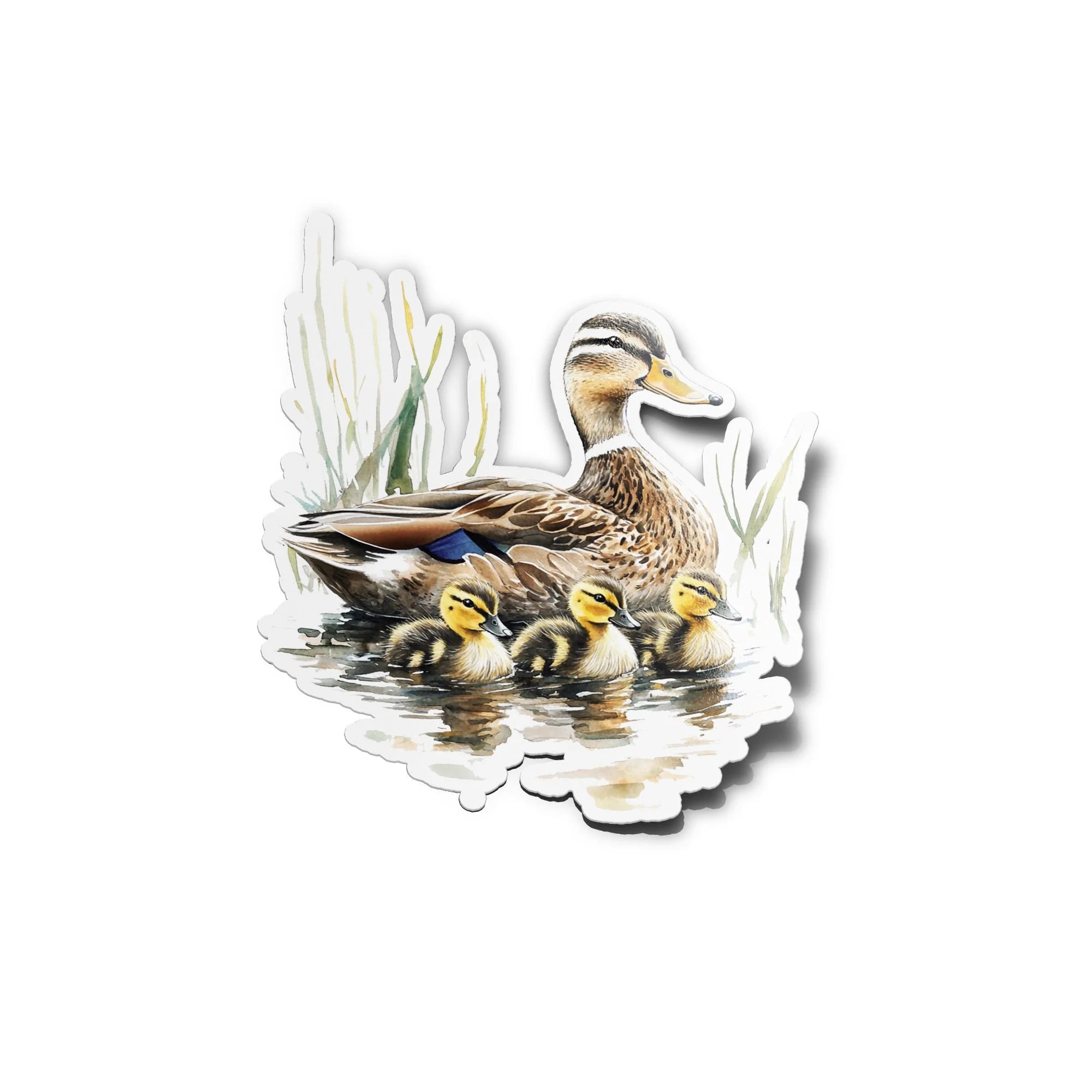 Sticker Vinyle Canard et Canetons | Illustration Aquarelle | Autocollant Étanche et Résistant aux UV | Découpe Personnal