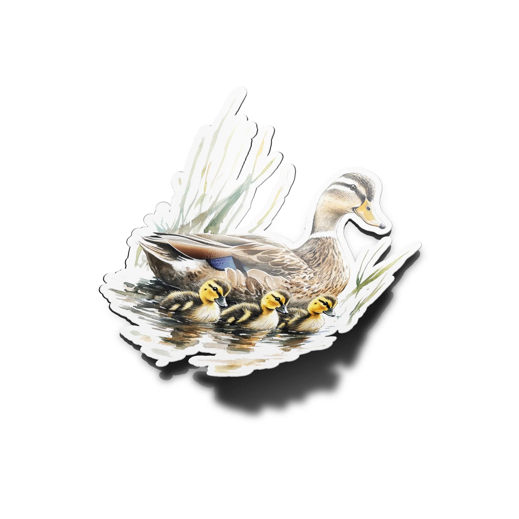 Sticker Vinyle Canard et Canetons | Illustration Aquarelle | Autocollant Étanche et Résistant aux UV | Découpe Personnal