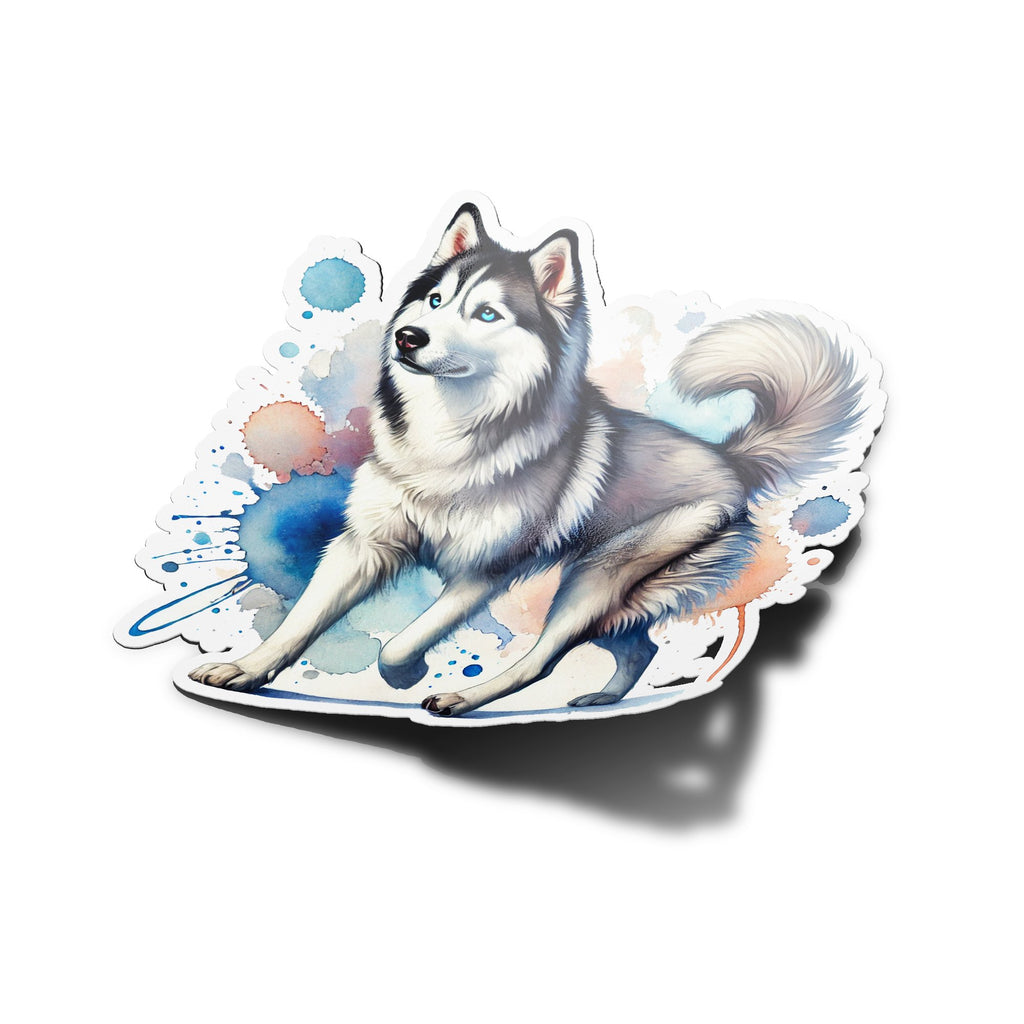 Sticker Vinyle Husky Sibérien | Illustration Aquarelle | Autocollant Étanche et Résistant aux UV | Découpe Précise