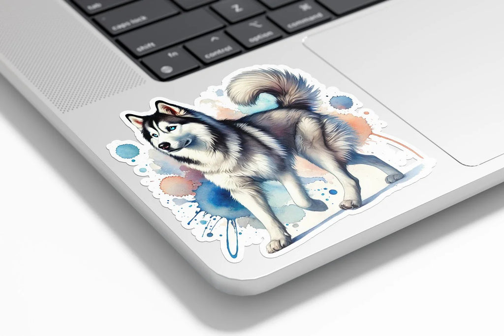 Sticker Vinyle Husky Sibérien | Illustration Aquarelle | Autocollant Étanche et Résistant aux UV | Découpe Précise