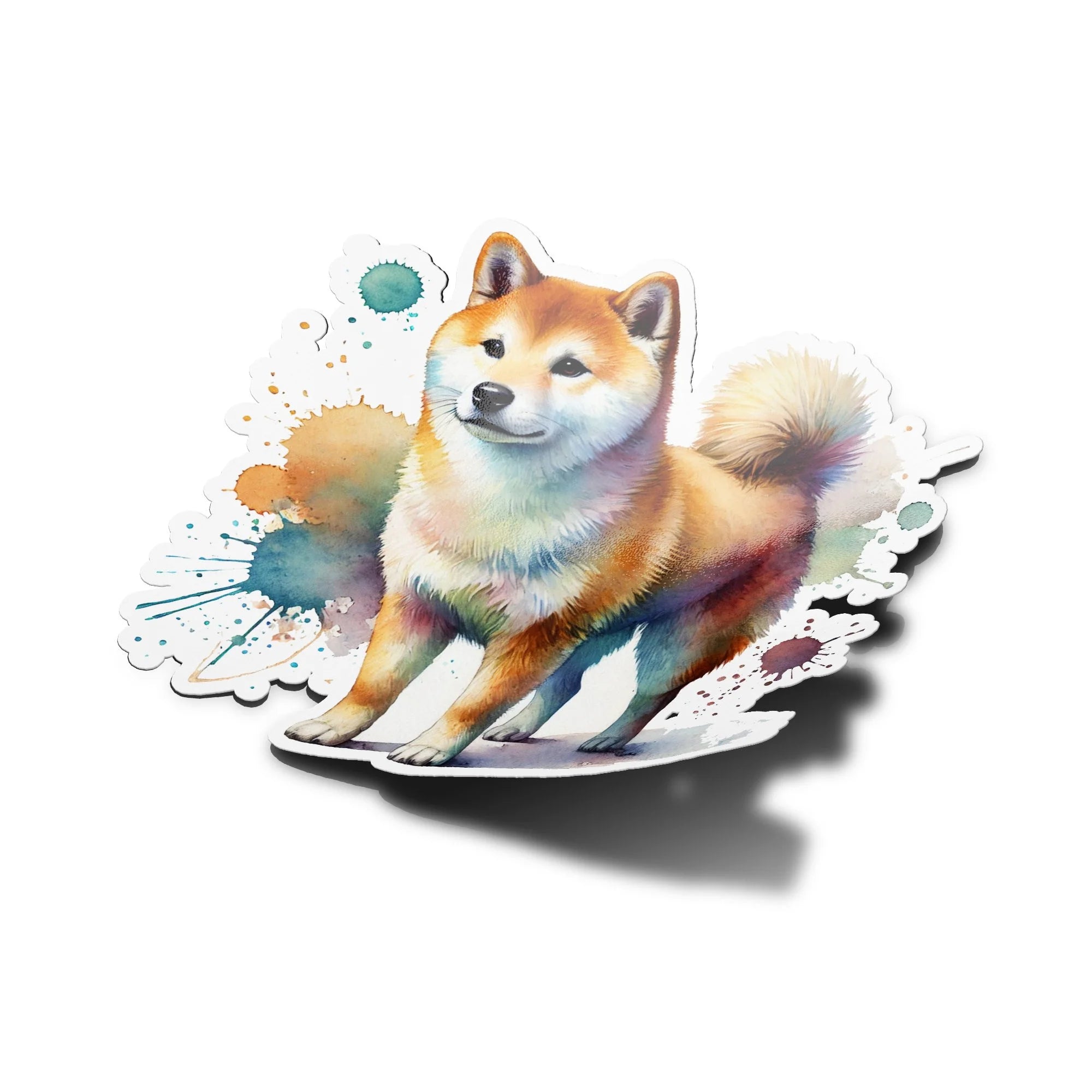 Sticker Vinyle Shiba Inu | Illustration Aquarelle | Autocollant Étanche et Résistant aux UV | Découpe Précise