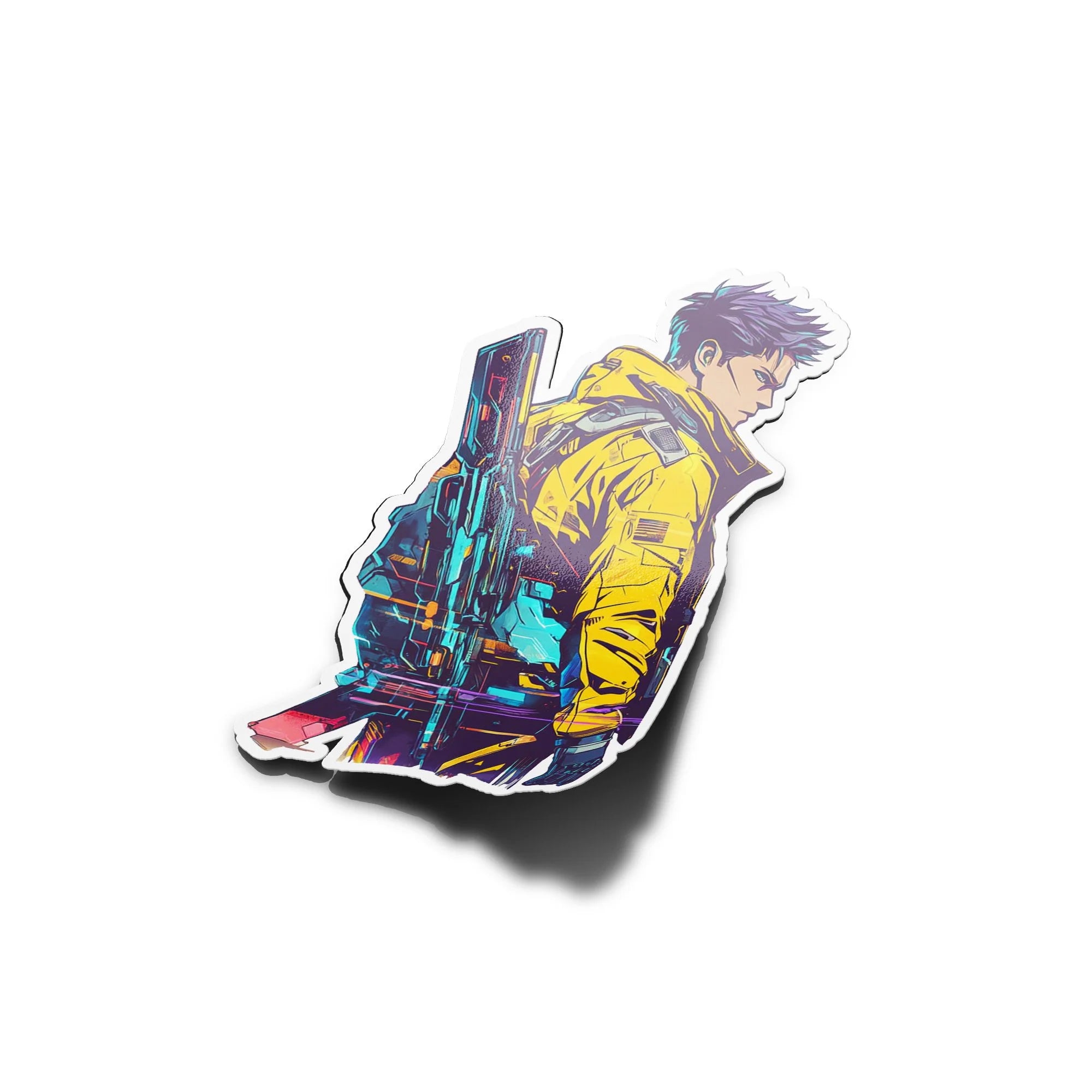 Sticker Vinyle Cyberpunk - Autocollant Gaming Futuriste - Personnage Armé - Résistant Eau & UV - Qualité
